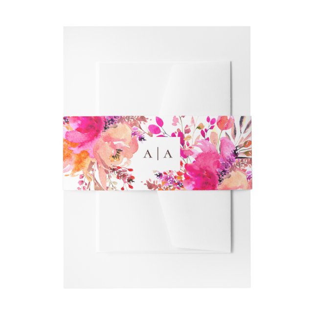 Bandeau De Faire-part Aquarelle rose et pêche mariage floral monogrammes (Devant example)