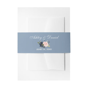 Bandeau De Faire-part Aquarelle rose Floral Dusty Blue
