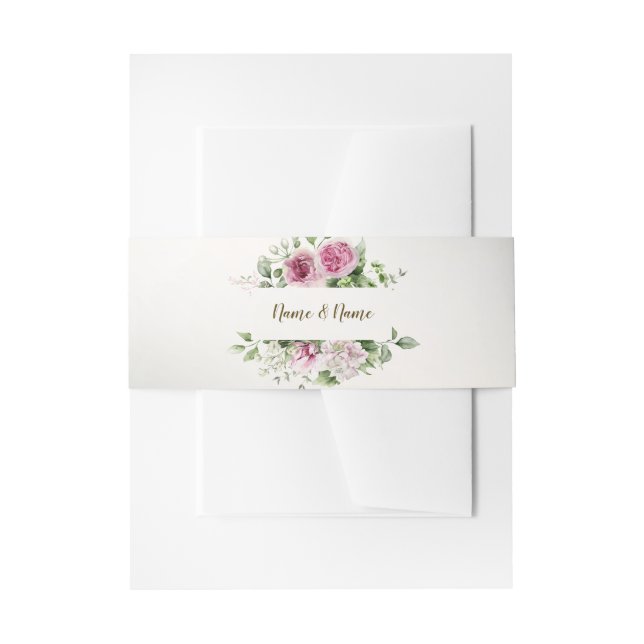 Bandeau De Faire-part Aquarelle rose Floral Frame Bronze brillant (Devant example)