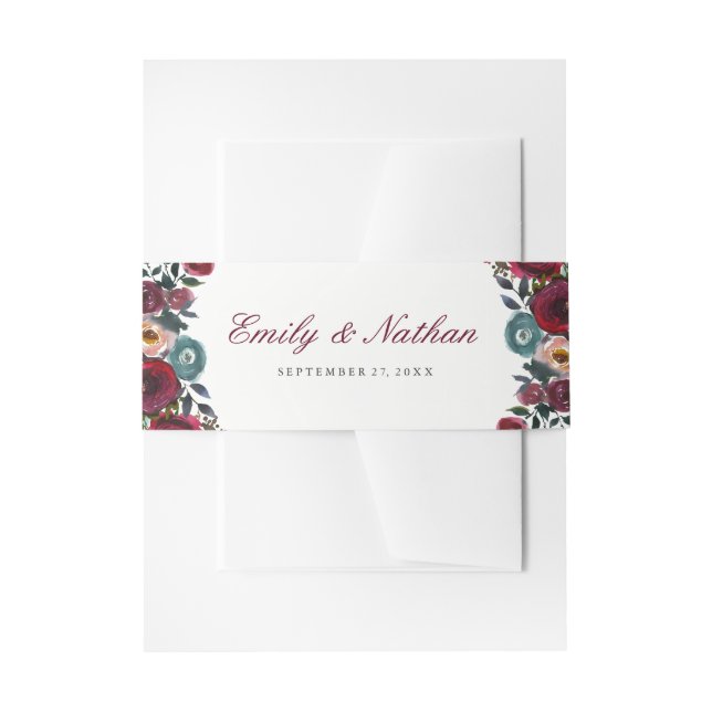 Bandeau De Faire-part Aquarelle rouge Bourgogne Floral Mariage Belly Ban (Devant example)