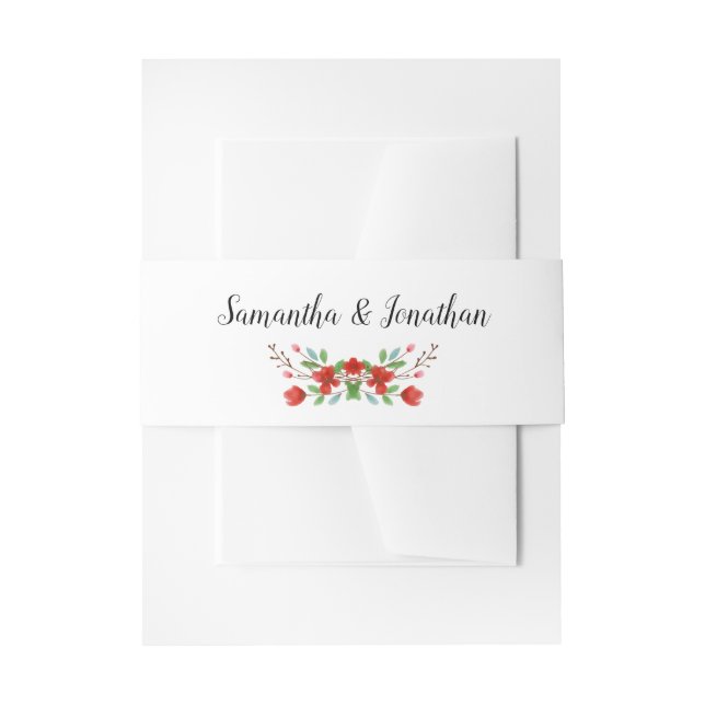 Bandeau De Faire-part Aquarelle rouge & vert Floral Mariage élégant (Devant example)