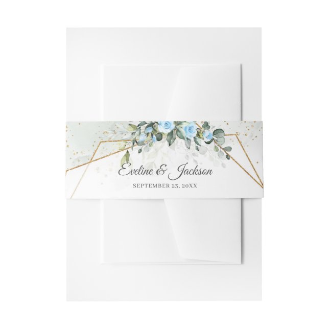 Bandeau De Faire-part Aquarelle tendance Fleurs bleues glacées Eucalyptu (Devant example)