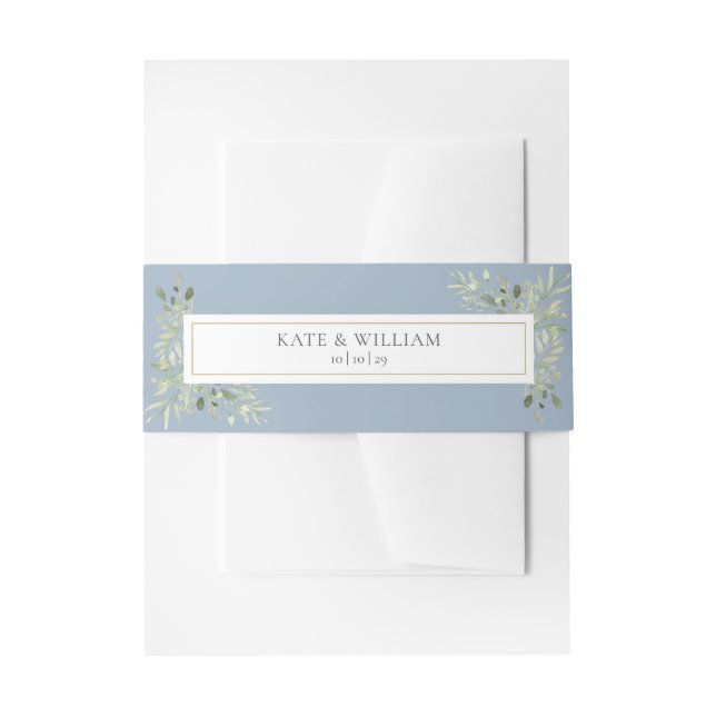 Bandeau De Faire-part Aquarelle Verdure Foliage Dusty Blue Mariage (Devant example)