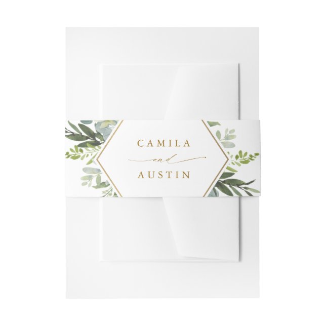 Bandeau De Faire-part Aquarelle Verdure or Hexagon Mariage (Devant example)