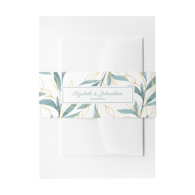 Bandeau De Faire-part Aquarelle verte or Mariage floral (Devant example)