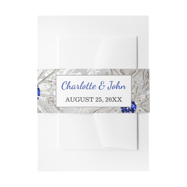 Bandeau De Faire-part argent bleu royal flocons de neige hiver Mariage (Devant example)