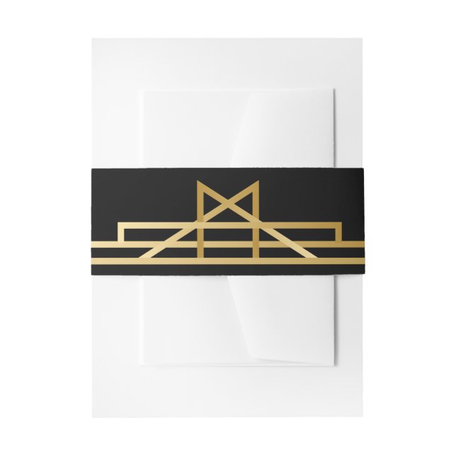 Bandeau De Faire-part Art Déco Black & Gold Great Gatsby Mariage Retro (Devant example)