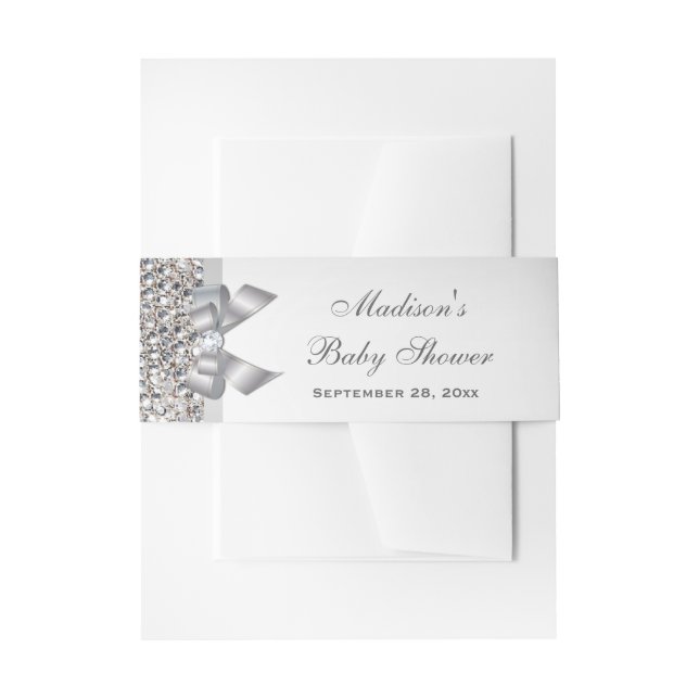 Bandeau De Faire-part Baby shower fascinant d'arc de paillettes d'argent (Devant example)