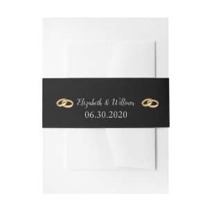 Bandeau De Faire-part Bagues de mariage élégantes noires, blanches et or