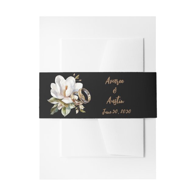 Bandeau De Faire-part Bagues Mariages Magnolia Or et Noir (Devant example)