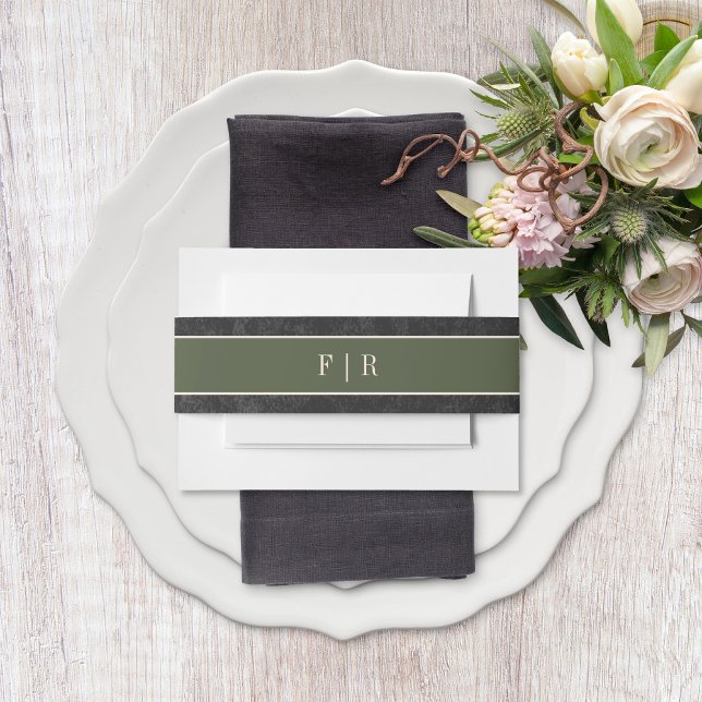 Bandeau De Faire-part Baies d'hiver rustiques et Mariage noir de pin (Rustic Winter Berries & Pine Black Wedding Invitation Belly Band)