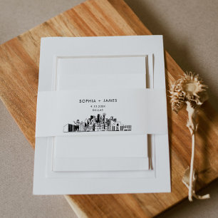 Bandeau De Faire-part Bande Belly de Dallas Skyline, 2"x11.5"