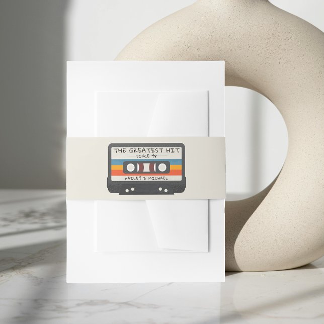 Bandeau De Faire-part Bande De Cassette Rétro Le Mariage Le Plus Frappé (Retro Cassette Tape The Greatest Hit Wedding Invitation Belly Band)