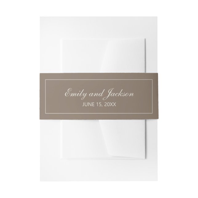Bandeau De Faire-part Bande de ventre Mariage Brown Tan Script moderne (Devant example)