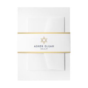 Bandeau De Faire-part Bar Mitzvah Star de David White Marine Or moderne