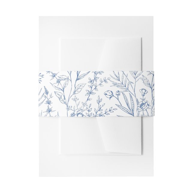 Bandeau De Faire-part Beau bleu Floral classique Mariage botanique (Devant example)