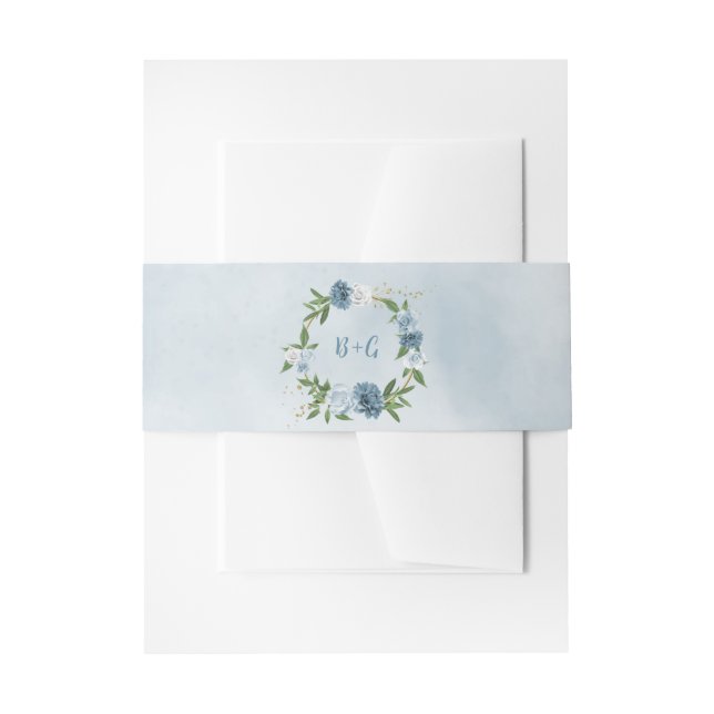 Bandeau De Faire-part belle couleur bleue fleurs verdure mariage (Devant example)