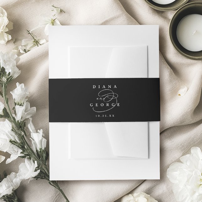 Bandeau De Faire-part Black Elegant Swirl Script Simple Wedding  (Black Elegant Swirl Script Simple Wedding Invitation Belly Band)