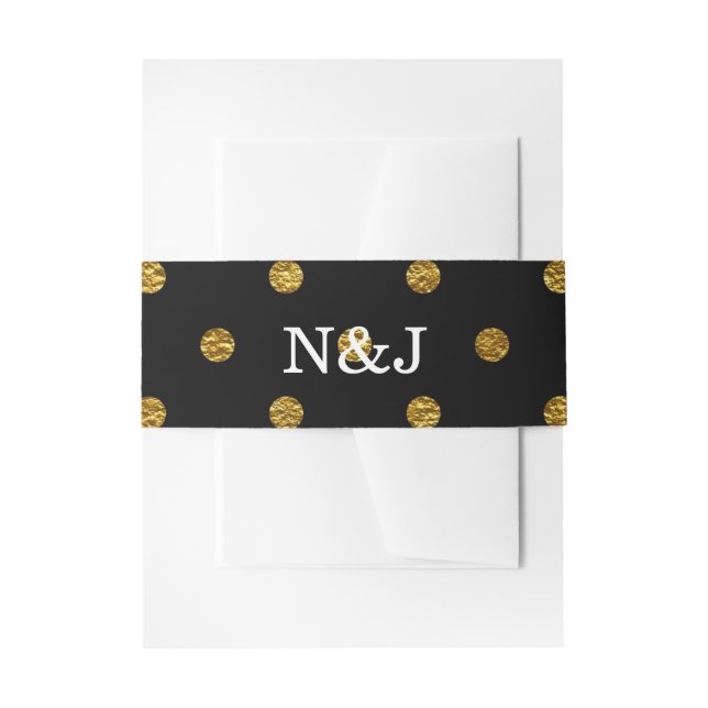 Bandeau De Faire-part Black & Gold Faux Foil Pois moderne Glam (Devant example)