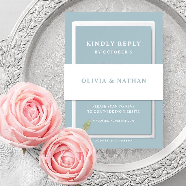 Bandeau De Faire-part Blanc avec Texte Bleu Poudré |  Mariage (Créateur téléchargé)