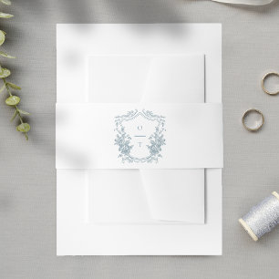 Bandeau De Faire-part Blason de mariage à monogramme floral bleu poussié