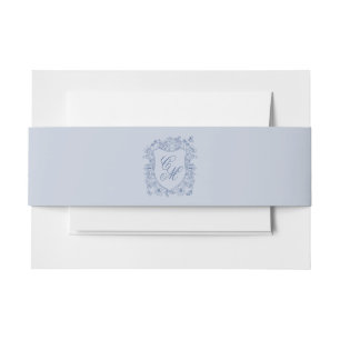 Bandeau De Faire-part Blason Floral Vintage Bleu Monogramme de Mariage