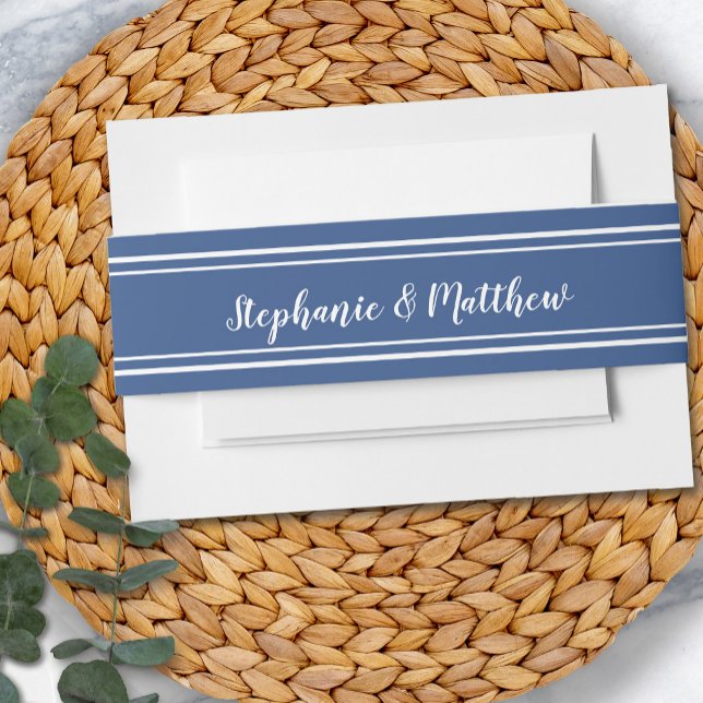 Bandeau De Faire-part Bleu Blanc Simple Chic Élégant minimaliste Mariage (Blue White Simple Chic Elegant Minimalist Wedding Invitation Belly Band)