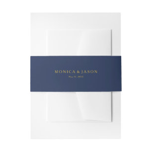 Bandeau De Faire-part Bleu de marine minimaliste classique   Mariage or