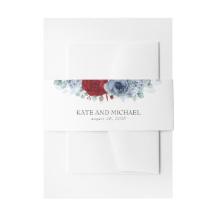 Bandeau De Faire-part Bleu Dusty et Mariage Floral Rouge Bourgogne
