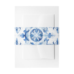 Bandeau De Faire-part Bleu et blanc Italien aquarelle carreaux motif