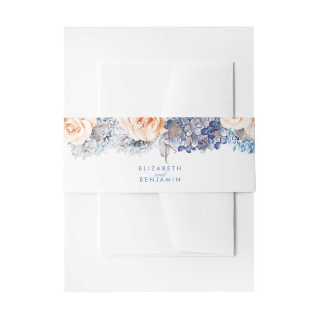 Bandeau De Faire-part Bleu et Pêche Floral Élégant Mariage (Devant example)