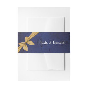 Bandeau De Faire-part Bleu foncé avec Bow or