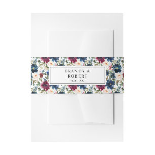Bandeau De Faire-part Bleu marine, bordeaux et floral blanc 2