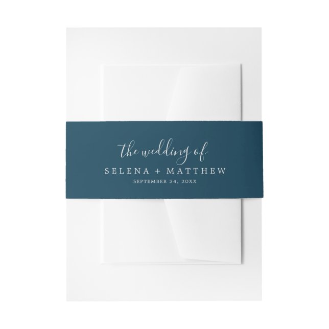 Bandeau De Faire-part Bleu Marine Le Mariage De L'Invitation Bande Belly (Devant example)