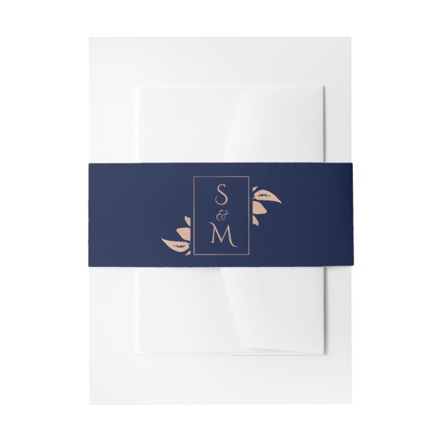 Bandeau De Faire-part Bleu Marine | Mariage Rose Gold Foliage (Devant example)