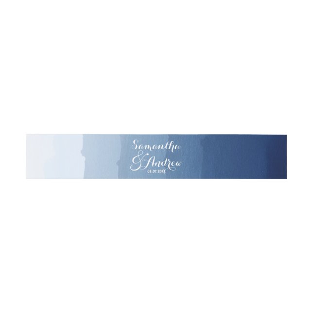 Bandeau De Faire-part Bleu marine rayures aquarelle ombre mariage (Plat)