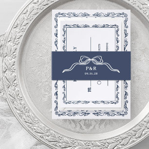 Bandeau De Faire-part Bleu Minuit Nœud Coquette Chic avec Monogramme