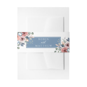 Bandeau De Faire-part Blissant Floral, Blanc et Bleu Dusty, Mariage