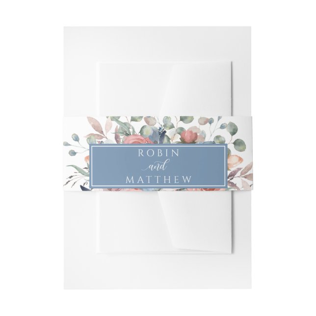 Bandeau De Faire-part Blissful Floral, Dusty Blue et Mariage de verdure (Devant example)