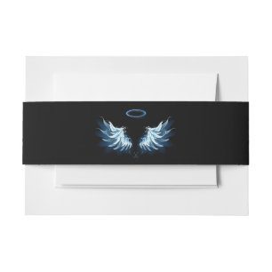 Bandeau De Faire-part Blue Glowing Angel Wings on black background