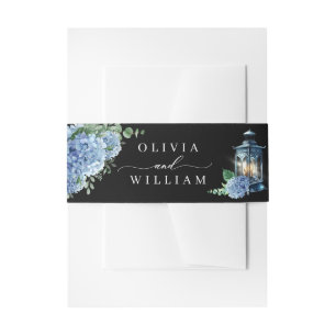 Bandeau De Faire-part Blue Hydrangea Floral Lanterne noir Boho Mariage