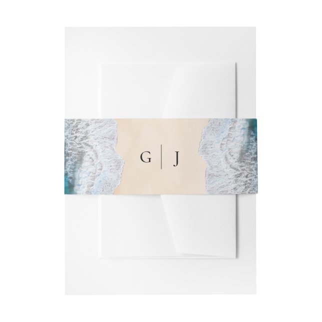 Bandeau De Faire-part Blue Ocean Waves Tropical Beach Monogram Mariage (Devant example)