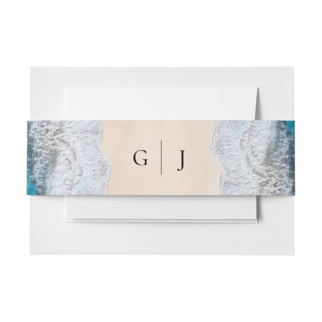 Bandeau De Faire-part Blue Ocean Waves Tropical Beach Monogram Mariage (Devant Example)