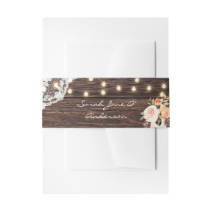 Bandeau De Faire-part Blush & Peach Rustic Floral, dentelle, bois & lumi