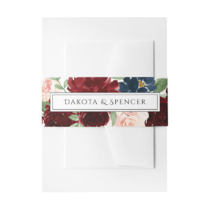Bandeau De Faire-part Boho Bloom   Rouge Bourgogne et bleu marine