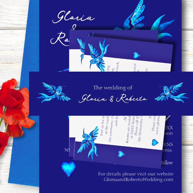 Bandeau De Faire-part Boho Blue Hummingbirds Mariage mexicain (Créateur téléchargé)