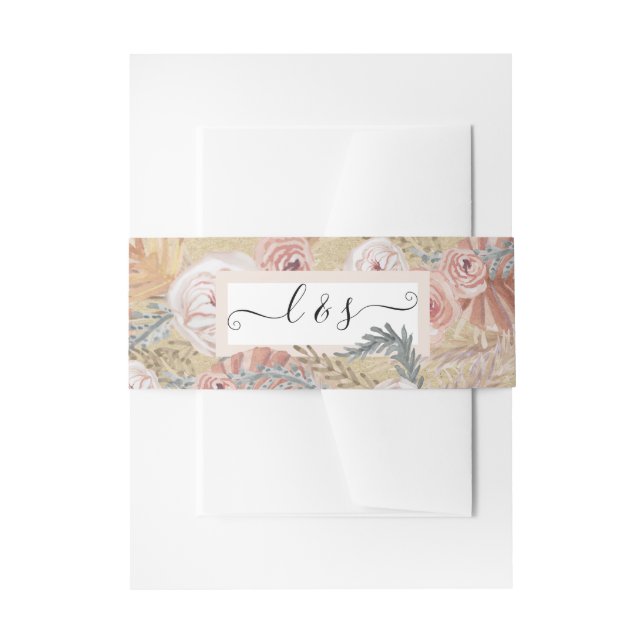 Bandeau De Faire-part BOHO Blush Floral Pampas Mariage Verdure Kraft (Devant example)
