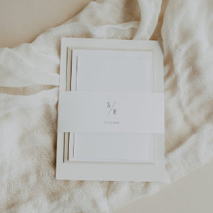 Bandeau De Faire-part Boho Chic Ardoise Bleu Monogramme Mariage