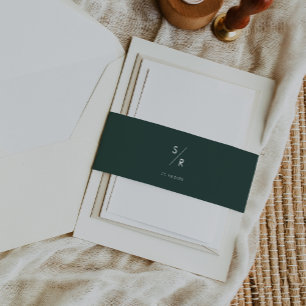 Bandeau De Faire-part Boho Chic Emerald Vert Monogramme Mariage