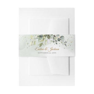 Bandeau De Faire-part Boho Eucalyptus branches vertes faux cadre or